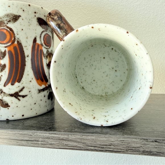 Vintage 1970s Owl Mug Pair Japan Stoneware Cozy Woodland Kitchen - Picture 6 of 9
